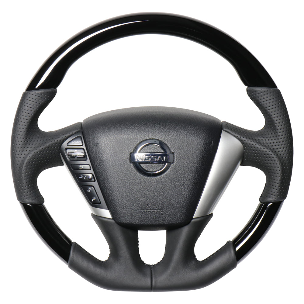 REAL ORIGINAL SERIES SOFT D SHAPE PIANO BLACK BLACK EURO STITCH STEERING WHEEL FOR NISSAN TEANA J32  NSC-PBW-BK