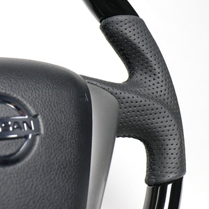 REAL ORIGINAL SERIES SOFT D SHAPE PIANO BLACK BLACK EURO STITCH STEERING WHEEL FOR NISSAN TEANA J32  NSC-PBW-BK