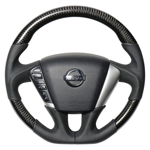 REAL ORIGINAL SERIES SOFT D SHAPE BLACK CARBON BLACK EURO STITCH STEERING WHEEL FOR NISSAN ELGRAND E52  NSC-BKC-BK