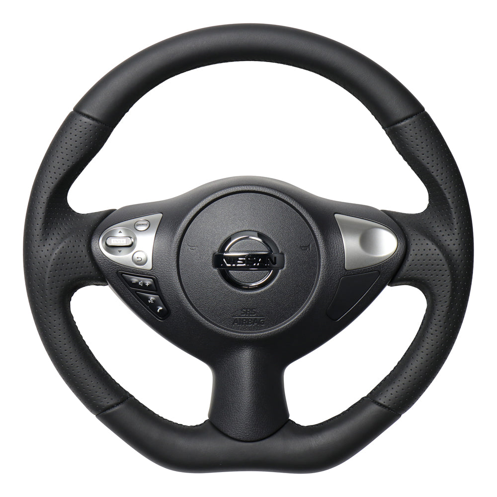 REAL ORIGINAL SERIES D SHAPE ALL LEATHER BLACK EURO STITCH STEERING WHEEL FOR NISSAN MARCH NISMO K13  NSB-LPB-BK