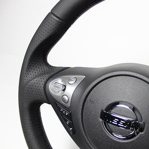 REAL ORIGINAL SERIES D SHAPE ALL LEATHER BLACK EURO STITCH STEERING WHEEL FOR NISSAN MARCH NISMO K13  NSB-LPB-BK