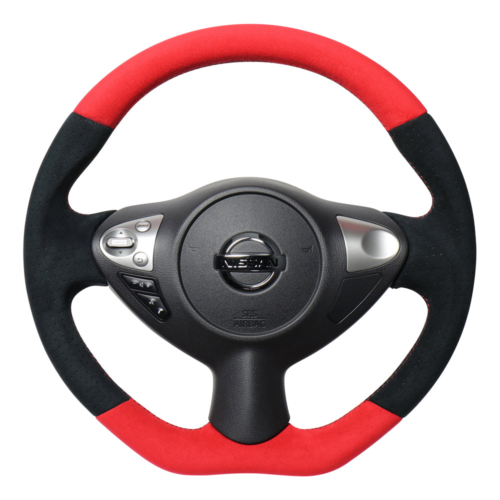 REAL ORIGINAL SERIES D SHAPE RED & BLACK ULTRA SUEDE RED X BLACK EURO STITCH STEERING WHEEL FOR NISSAN JUKE F15 NSB-ALC-RD