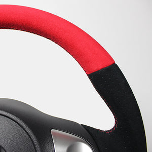 REAL ORIGINAL SERIES D SHAPE RED & BLACK ULTRA SUEDE RED X BLACK EURO STITCH STEERING WHEEL FOR NISSAN FAIRLADY Z Z34 NSB-ALC-RD