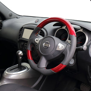 REAL ORIGINAL SERIES D SHAPE RED CARBON RED X BLACK EURO STITCH STEERING WHEEL FOR NISSAN JUKE F15 NSB-RDC-RD