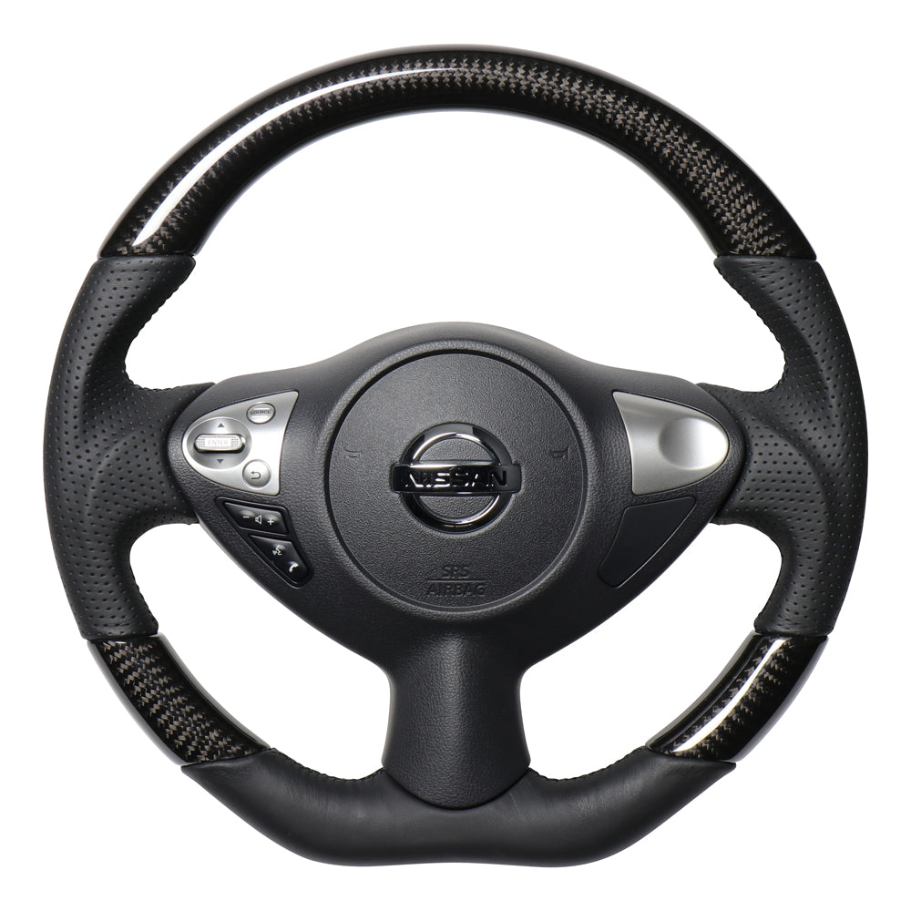 REAL ORIGINAL SERIES D SHAPE BLACK CARBON BLACK EURO STITCH STEERING WHEEL FOR NISSAN FAIRLADY Z Z34 NSB-BKC-BK