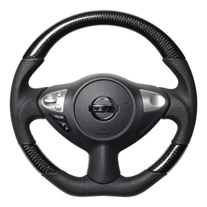 REAL ORIGINAL SERIES D SHAPE BLACK CARBON BLACK EURO STITCH STEERING WHEEL FOR NISSAN FAIRLADY Z Z34 NSB-BKC-BK
