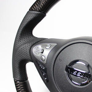 REAL ORIGINAL SERIES D SHAPE BLACK CARBON BLACK EURO STITCH STEERING WHEEL FOR NISSAN FAIRLADY Z Z34 NSB-BKC-BK