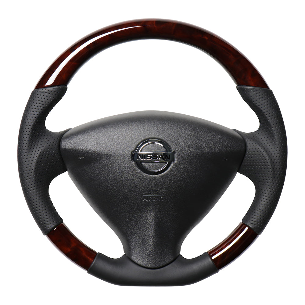 REAL ORIGINAL SERIES SOFT D SHAPE BROWN WOOD BLACK EURO STITCH STEERING WHEEL FOR NISSAN NV350 CARAVAN E26: ZENKI  NSA-BRW-BK