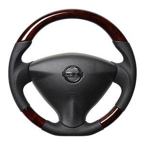 REAL ORIGINAL SERIES SOFT D SHAPE BROWN WOOD BLACK EURO STITCH STEERING WHEEL FOR NISSAN NV350 CARAVAN E26: KOUKI NSA-BRW-BK