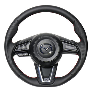 REAL ORIGINAL SERIES SOFT D SHAPE ALL LEATHER RED X BLACK EURO STITCH STEERING WHEEL FOR MAZDA CX-3 DK:LATE  MZD-LPB-RD