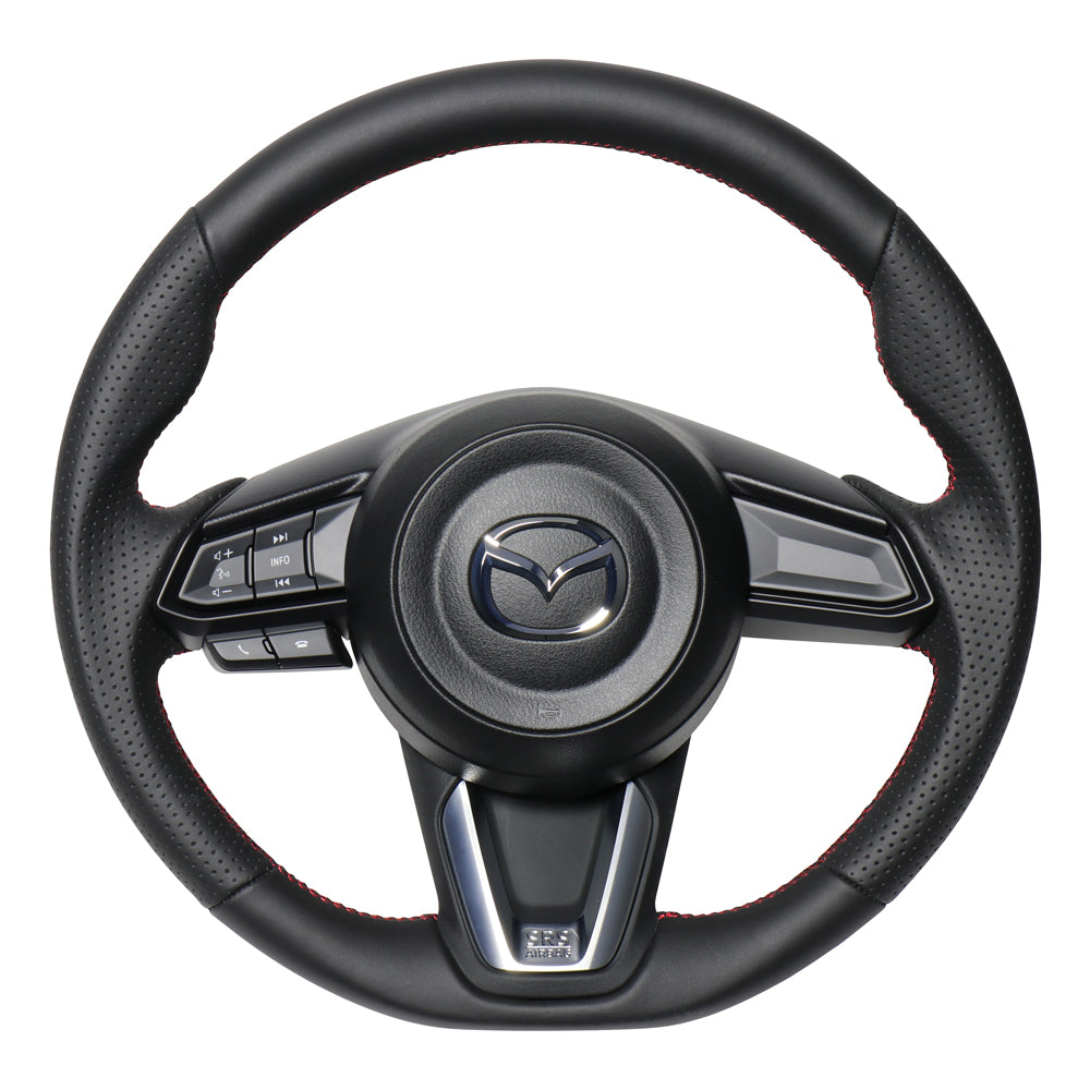REAL ORIGINAL SERIES SOFT D SHAPE ALL LEATHER RED X BLACK EURO STITCH STEERING WHEEL FOR MAZDA CX-5 KF  MZD-LPB-RD