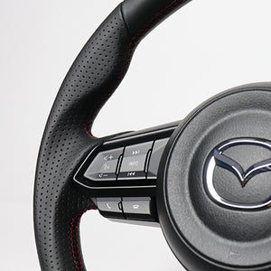 REAL ORIGINAL SERIES SOFT D SHAPE ALL LEATHER RED X BLACK EURO STITCH STEERING WHEEL FOR MAZDA CX-3 DK:LATE  MZD-LPB-RD