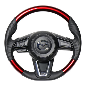 REAL ORIGINAL SERIES SOFT D SHAPE PEARL RED BLACK EURO STITCH STEERING WHEEL FOR MAZDA CX-3 DK:LATE  MZD-RDW-BK