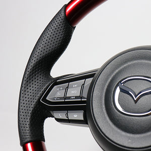 REAL ORIGINAL SERIES SOFT D SHAPE PEARL RED BLACK EURO STITCH STEERING WHEEL FOR MAZDA DEMIO DJ: KOUKI  MZD-RDW-BK