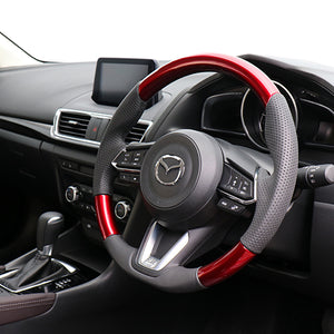REAL ORIGINAL SERIES SOFT D SHAPE PEARL RED BLACK EURO STITCH STEERING WHEEL FOR MAZDA DEMIO DJ: KOUKI  MZD-RDW-BK