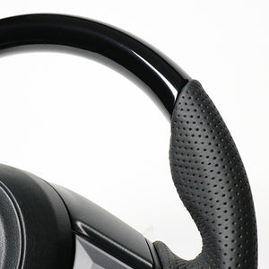 REAL ORIGINAL SERIES SOFT D SHAPE PIANO BLACK BLACK EURO STITCH STEERING WHEEL FOR MAZDA DEMIO DJ: KOUKI  MZD-PBW-BK