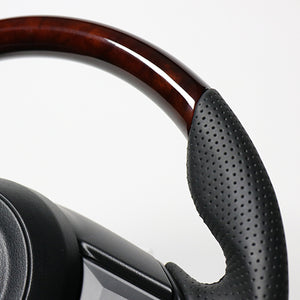 REAL ORIGINAL SERIES SOFT D SHAPE BROWN WOOD BLACK EURO STITCH STEERING WHEEL FOR MAZDA AXELA BM:LATE BY:LATE  MZD-BRW-BK