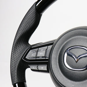 REAL ORIGINAL SERIES SOFT D SHAPE BLACK WOOD BLACK EURO STITCH STEERING WHEEL FOR MAZDA CX-5 KF  MZD-BKW-BK