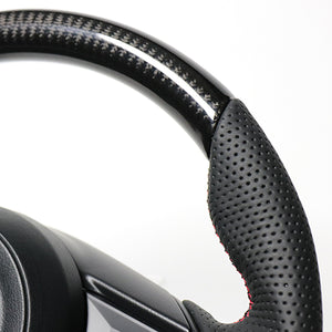 REAL ORIGINAL SERIES SOFT D SHAPE BLACK CARBON RED X BLACK EURO STITCH STEERING WHEEL FOR MAZDA MAZDA2 DJ  MZD-BKC-RD