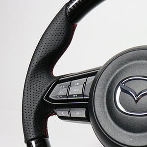 REAL ORIGINAL SERIES SOFT D SHAPE BLACK CARBON RED X BLACK EURO STITCH STEERING WHEEL FOR MAZDA CX-8 KG  MZD-BKC-RD