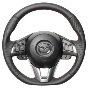 REAL ORIGINAL SERIES D SHAPE ALL LEATHER RED X BLACK EURO STITCH STEERING WHEEL FOR MAZDA DEMIO DJ: ZENKI  MZA-LPB-RD