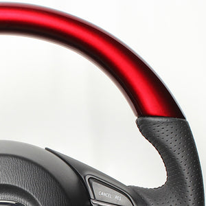 REAL ORIGINAL SERIES D SHAPE PEARL RED BLACK EURO STITCH STEERING WHEEL FOR MAZDA AXELA BM:ZENKI BY:ZENKI  MZA-RDW-BK