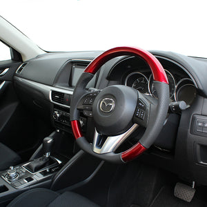 REAL ORIGINAL SERIES D SHAPE PEARL RED BLACK EURO STITCH STEERING WHEEL FOR MAZDA AXELA BM:ZENKI BY:ZENKI  MZA-RDW-BK
