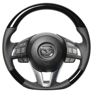 REAL ORIGINAL SERIES D SHAPE PIANO BLACK BLACK EURO STITCH STEERING WHEEL FOR MAZDA CX-3 DK: ZENKI  MZA-PBW-BK