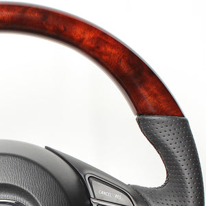 REAL ORIGINAL SERIES D SHAPE BROWN WOOD BLACK EURO STITCH STEERING WHEEL FOR MAZDA DEMIO DJ: ZENKI  MZA-BRW-BK