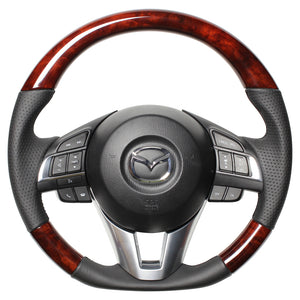 REAL ORIGINAL SERIES D SHAPE BROWN WOOD BLACK EURO STITCH STEERING WHEEL FOR MAZDA DEMIO DJ: ZENKI  MZA-BRW-BK