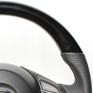 REAL ORIGINAL SERIES D SHAPE BLACK WOOD BLACK EURO STITCH STEERING WHEEL FOR MAZDA AXELA BM:ZENKI BY:ZENKI  MZA-BKW-BK