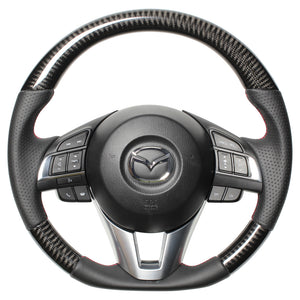 REAL ORIGINAL SERIES D SHAPE BLACK CARBON RED X BLACK EURO STITCH STEERING WHEEL FOR MAZDA CX-5 KE  MZA-BKC-RD