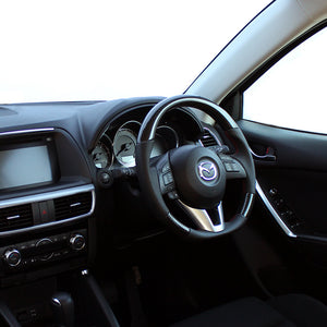 REAL ORIGINAL SERIES D SHAPE BLACK CARBON RED X BLACK EURO STITCH STEERING WHEEL FOR MAZDA DEMIO DJ: ZENKI  MZA-BKC-RD