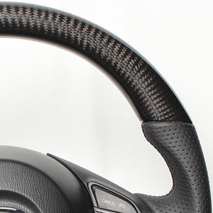 REAL ORIGINAL SERIES D SHAPE BLACK CARBON BLACK EURO STITCH STEERING WHEEL FOR MAZDA AXELA BM:ZENKI BY:ZENKI  MZA-BKC-BK