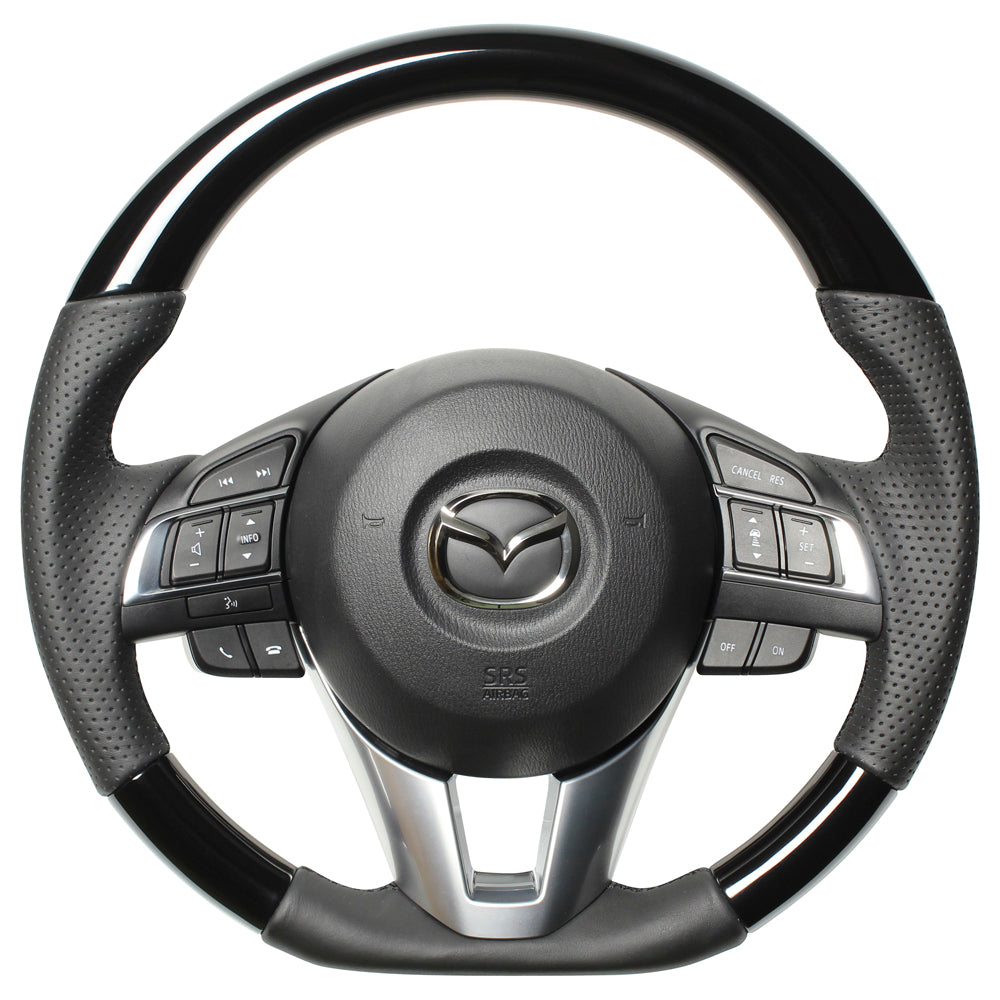 REAL ORIGINAL SERIES D SHAPE PIANO BLACK BLACK EURO STITCH STEERING WHEEL FOR MAZDA ATENZA GJ: ZENKI  MZB-PBW-BK