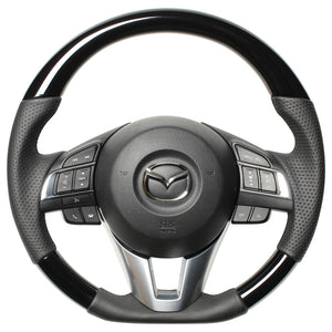 REAL ORIGINAL SERIES D SHAPE PIANO BLACK BLACK EURO STITCH STEERING WHEEL FOR MAZDA ATENZA GJ: ZENKI  MZB-PBW-BK