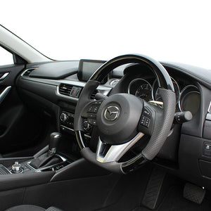 REAL ORIGINAL SERIES D SHAPE PIANO BLACK BLACK EURO STITCH STEERING WHEEL FOR MAZDA ATENZA GJ: ZENKI  MZB-PBW-BK