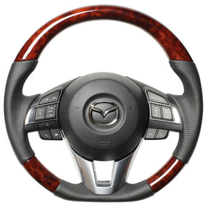 REAL ORIGINAL SERIES D SHAPE BROWN WOOD BLACK EURO STITCH STEERING WHEEL FOR MAZDA ATENZA GJ: ZENKI  MZB-BRW-BK