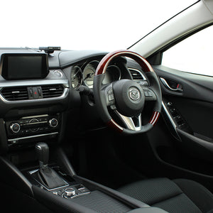 REAL ORIGINAL SERIES D SHAPE BROWN WOOD BLACK EURO STITCH STEERING WHEEL FOR MAZDA ATENZA GJ: ZENKI  MZB-BRW-BK
