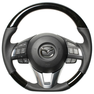 REAL ORIGINAL SERIES D SHAPE BLACK WOOD BLACK EURO STITCH STEERING WHEEL FOR MAZDA ATENZA GJ: ZENKI  MZB-BKW-BK