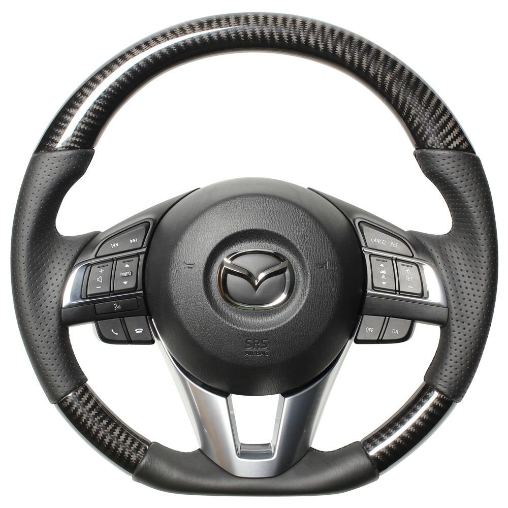 REAL ORIGINAL SERIES D SHAPE BLACK CARBON BLACK EURO STITCH STEERING WHEEL FOR MAZDA ATENZA GJ: ZENKI  MZB-BKC-BK