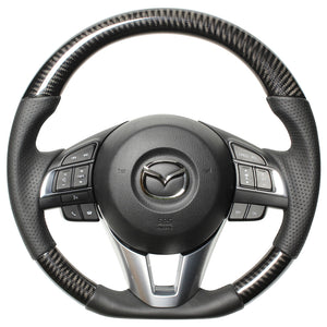 REAL ORIGINAL SERIES D SHAPE BLACK CARBON BLACK EURO STITCH STEERING WHEEL FOR MAZDA ATENZA GJ: ZENKI  MZB-BKC-BK