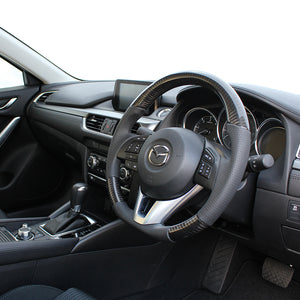 REAL ORIGINAL SERIES D SHAPE BLACK CARBON BLACK EURO STITCH STEERING WHEEL FOR MAZDA ATENZA GJ: ZENKI  MZB-BKC-BK