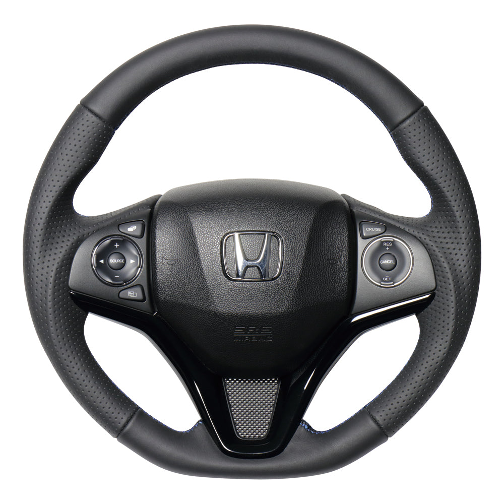 REAL ORIGINAL SERIES SOFT D SHAPE ALL LEATHER BLUE X BLACK EURO STITCH STEERING WHEEL FOR HONDA VEZEL RU1-4 JH3 JH4 HNA-LPB-BL