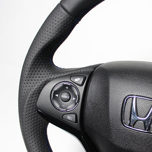 REAL ORIGINAL SERIES SOFT D SHAPE ALL LEATHER BLUE X BLACK EURO STITCH STEERING WHEEL FOR HONDA VEZEL RU1-4 JH3 JH4 HNA-LPB-BL