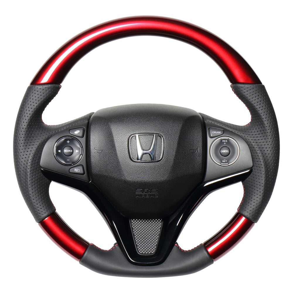 REAL ORIGINAL SERIES SOFT D SHAPE PEARL RED RED X BLACK EURO STITCH STEERING WHEEL FOR HONDA VEZEL RU1-4 JH3 JH4 HNA-RDW-RD