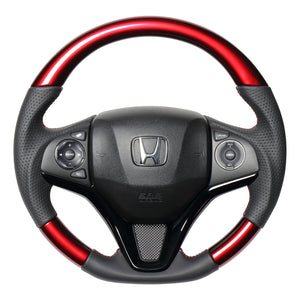 REAL ORIGINAL SERIES SOFT D SHAPE PEARL RED RED X BLACK EURO STITCH STEERING WHEEL FOR HONDA VEZEL RU1-4 JH3 JH4 HNA-RDW-RD