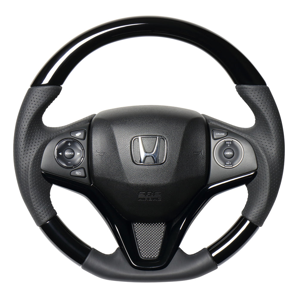 REAL ORIGINAL SERIES SOFT D SHAPE PIANO BLACK BLACK EURO STITCH STEERING WHEEL FOR HONDA FIT GP5 6 GK3~6  HNA-PBW-BK