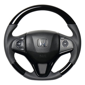 REAL ORIGINAL SERIES SOFT D SHAPE PIANO BLACK BLACK EURO STITCH STEERING WHEEL FOR HONDA VEZEL RU1-4 JH3 JH4 HNA-PBW-BK