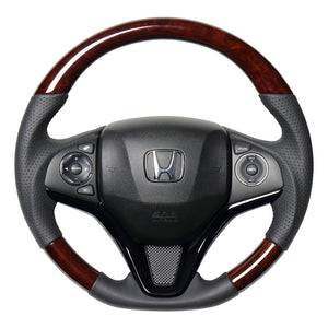 REAL ORIGINAL SERIES SOFT D SHAPE BROWN WOOD BLACK EURO STITCH STEERING WHEEL FOR HONDA GRACE GM4-6 GM9  HNA-BRW-BK